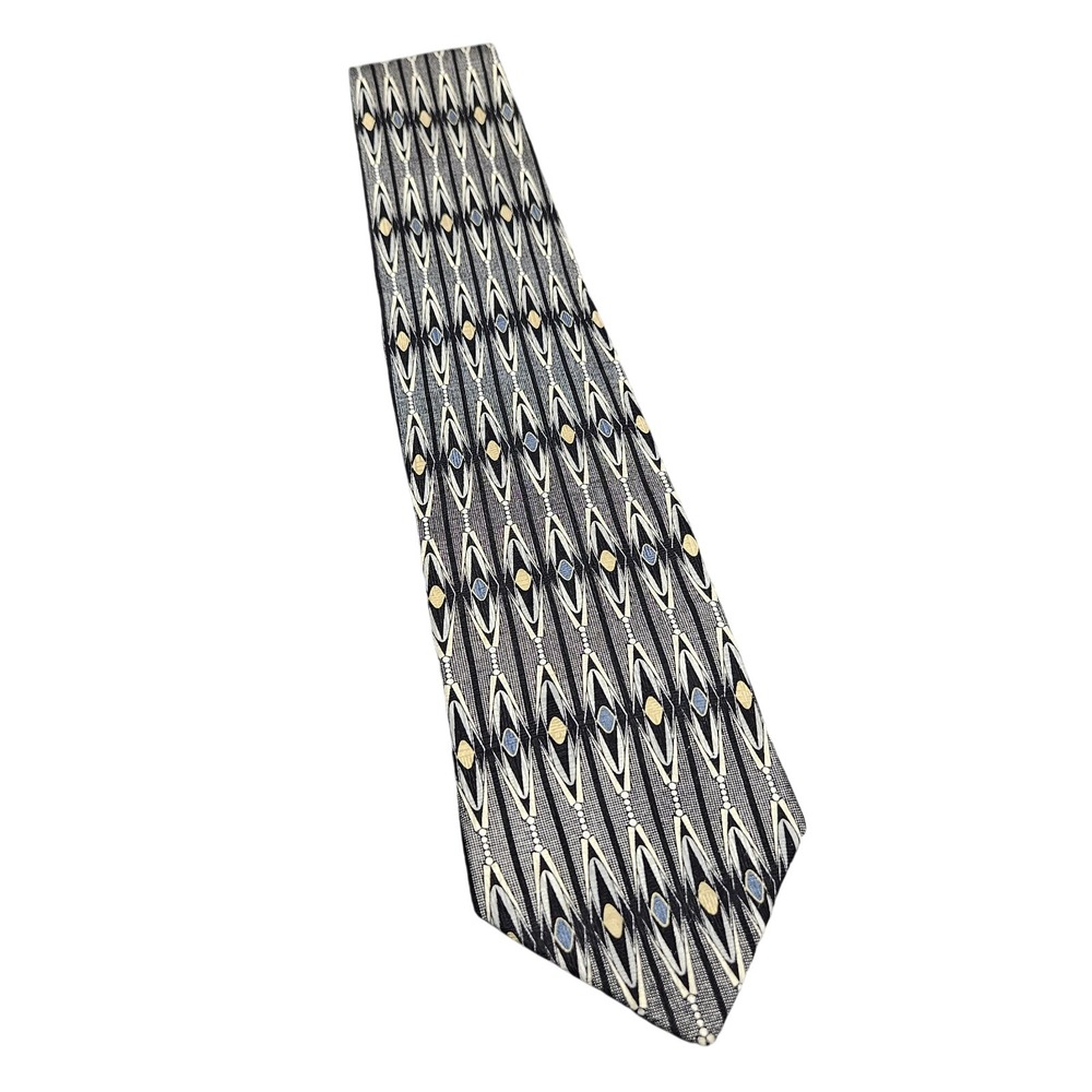 Vintage Bugatti Necktie Black Grey Geometric Diamond Silk Formal Business Tie